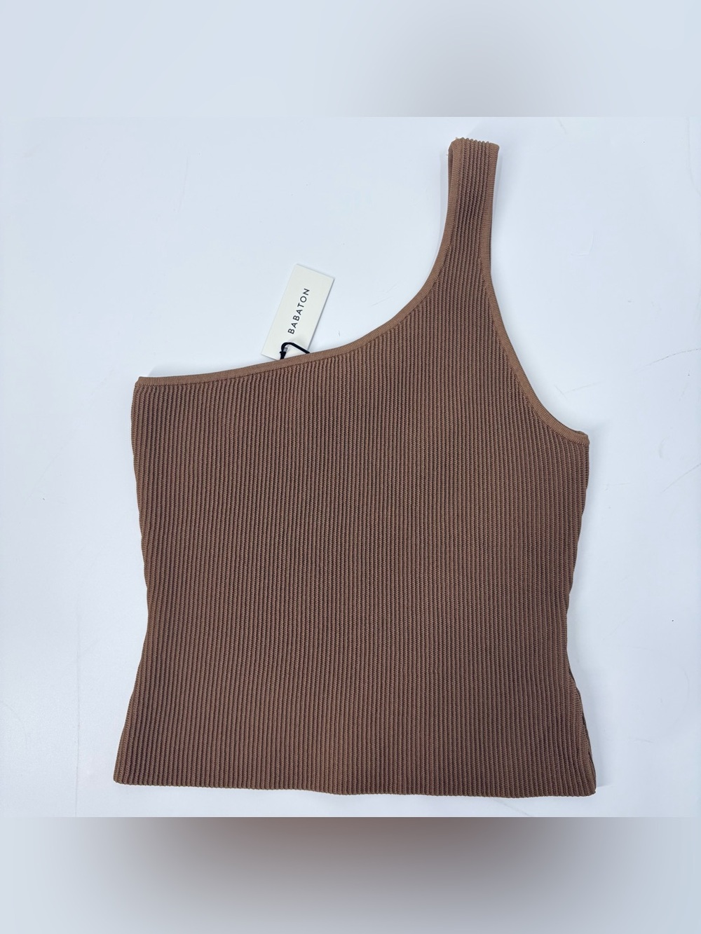 Aritzia Babaton Saville Tan Sculpt Knit One-Shoulder Cropped Tank